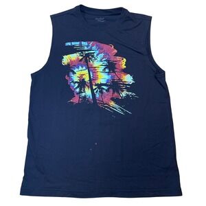 Joe Boxer Tank Top‎ Palm Tree Graphic Sleeveless Shirt Men's Size L Small Stain